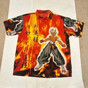 DTEK Sport Kazuki Samurai Anime All Over Graphic Button Up Shirt Men Red Fire 2X